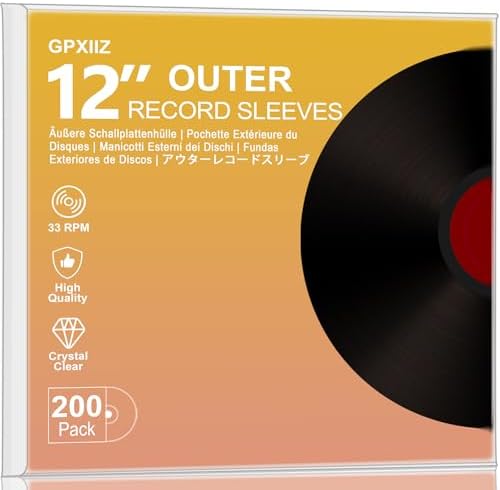 GPXIIZ Schallplatten Hüllen 12 Zoll Außenhüllen, 200 Stück Lp Schutzhüllen | Transparent Vinyl Hüllen, 12,75" x 12,75" Schallplattenhüllen, für Single und Doppel LPs