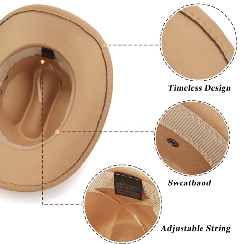 Image of DRESHOW Cowboy Hat for Women and Men Western Felt Cowboy Cowgirl Hat Wide Brim Belt Buckle Retro Fedora Hats Unisex Caps