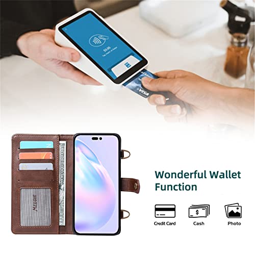 Étui portefeuille iPhone 14 Pro Max antichoc en cuir avec support