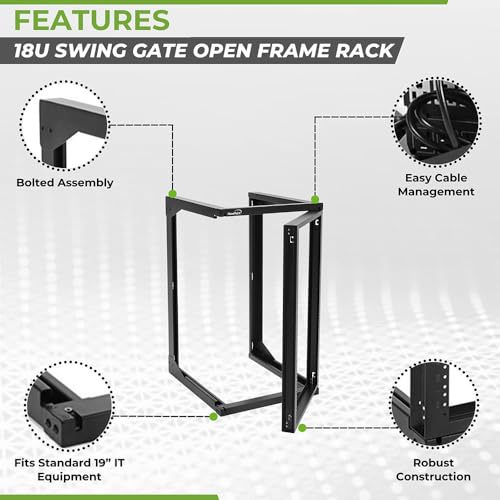 Image of NavePoint 18U Server Rack with Swing Gate - Wall Mount Rack for 19 Inch IT & AV Equipment - 24' Deep, Black