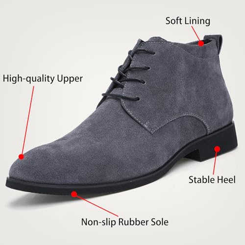 Men's Suede Classic Casual Block Heel Chukka Boots Elegant Comfortable High Top Lace Up Low Heel Oxford Dress Boots for Work Walking Dating3