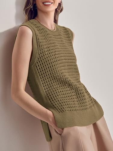 Image of SuperPrity Women's Sweater Vest Sleeveless Crochet Sheer Knit Sweater Tank Casual See Through Crewneck Sweater
