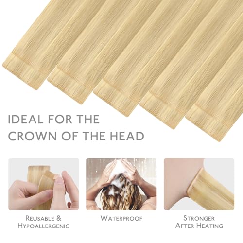 Image of WENNALIFE Invisi Edge Tape in Hair Extensions Human Hair,#16 /22,18 Inch | 18 Inch 25g 10pcs Light Blonde Highlighted Golden Blonde Invisi Remy Hair tensions Natural Seamless Injected Straight