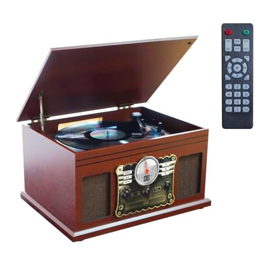 VEDO Toca-Discos 10 em 1 com Bluetooth: Giradiscos 3 Velocidades para Vinil, Conversor LP/MP3, CD, Cassete, Rádio FM - Madeira Mogno e Alto-Falantes | Presente Retro para Colecionadores 110v/220v