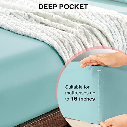FreshCulture Queen Fitted Sheet Only 2 Pack - Hotel Quality Fitted Sheet Queen Size - Ultra Soft & Breathable - Brushed Microfiber - Deep Pocket - Cooling Fitted Sheets for Queen Size Bed (Spa Blue)