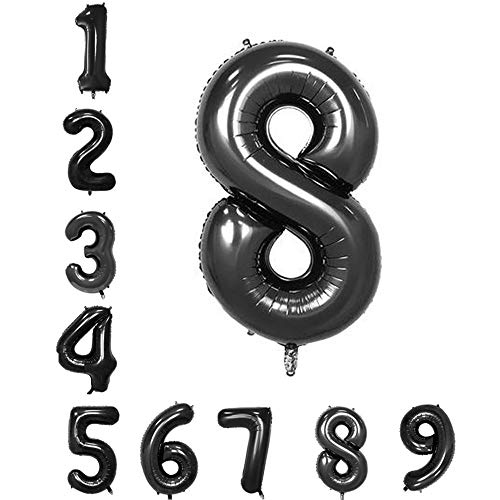 40" Black Number Digit Balloons Aluminum Foil Film Mylar Balloon New Year Engagement Birthday Party Anniversary(40",Number 8)