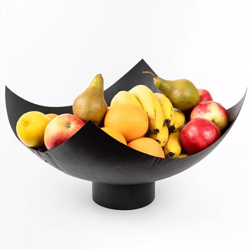 Kapaga – Coupe décorative en métal noir – Corbeille à fruits design loft – Fait main – Décoration moderne pour salon, table ou cuisine – Noir