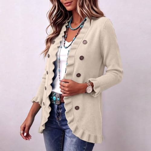 Women's Open Front Cardigan Sweater Ruffle Peplum Long Sleeve Knit Sweater - image 6
