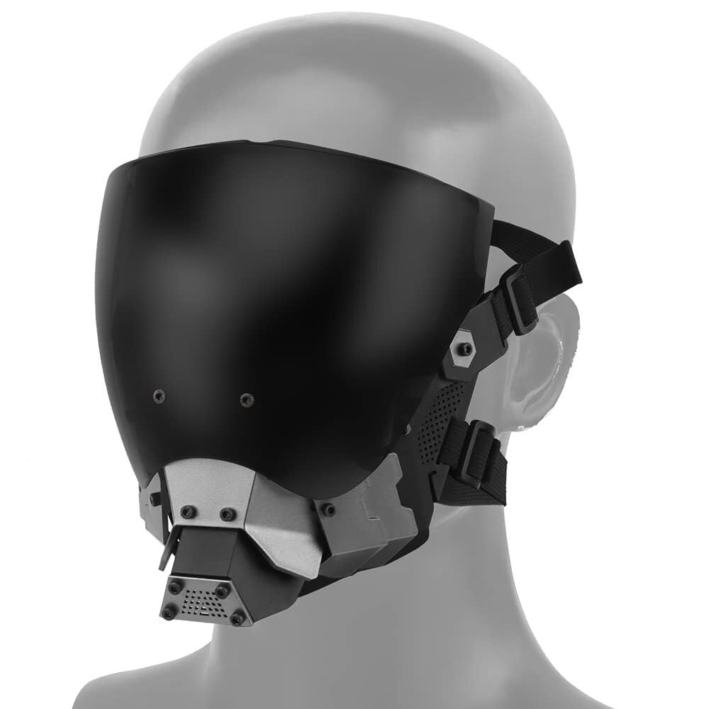 Masque demi-visage cyberpunk antibuée Commander Mask avec lentilles amovibles pour cosplay