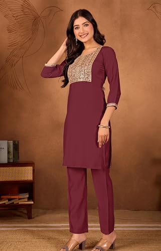 Image of Women's Embroidered Kurta Pant Set | Ethnic Kurta with Pant | Festive & Casual Wear Suit Set for Women