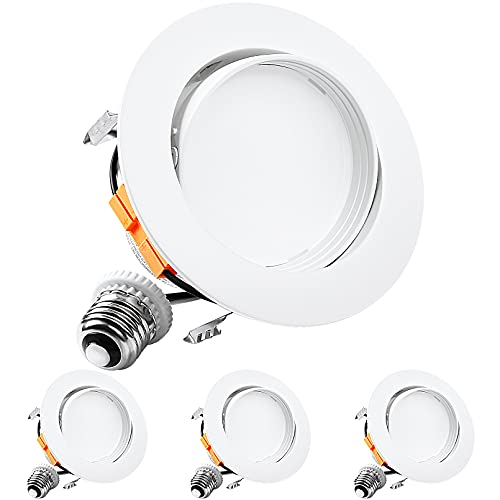 TORCHSTAR 4 inch Gimbal LED Recessed Light, CRI90+, 10W=65W, 650LM, Dimmable, Adjustable Recessed Downlight, UL & Energy Star Listed, 5000K Daylight, Pack of 4