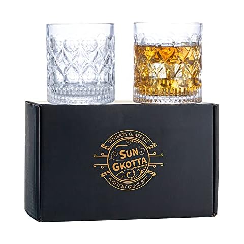 SUN GKOTTA Whiskey Glasses Set of 2 with Gift Box,Old Fashion Whiskey Glasses For Scotch, Bourbon, Liquor and Cocktail Drinks Cover