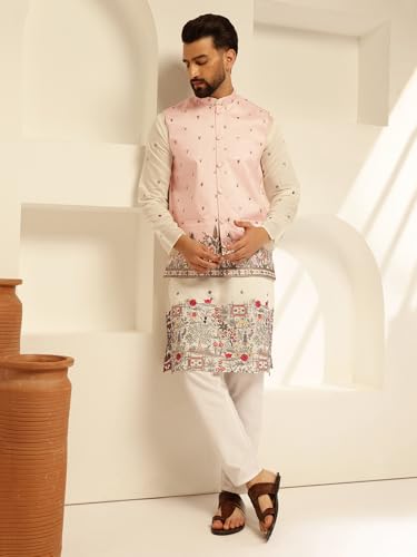 Image of SOJANYA (Since 1958 Men's Silk Blend Exquisite Daman Embroidered Nehru Jacket