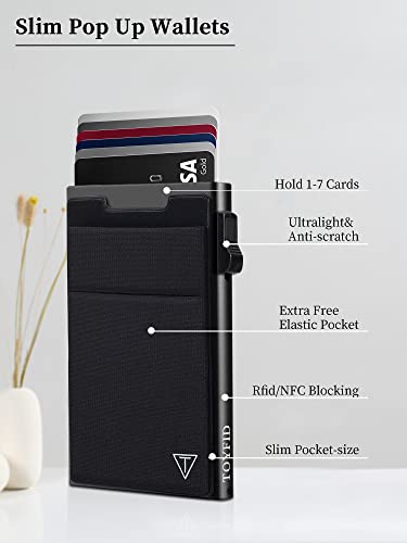 Slim Wallet for Men - Pop Up Card Holder Wallet,Minimalist Business Wallet,Credit Card Wallet with Money Pocket,Metal Card Case Wallet,RFID Blocking,Can Hold 6 Credit Cards (Black)4