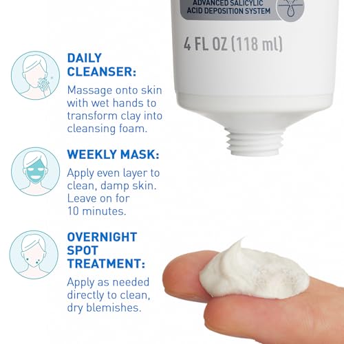 CeraVe Clay to Foam Acne Face Wash, Salicylic Acid Spot Treatment, 4 Oz - image 6