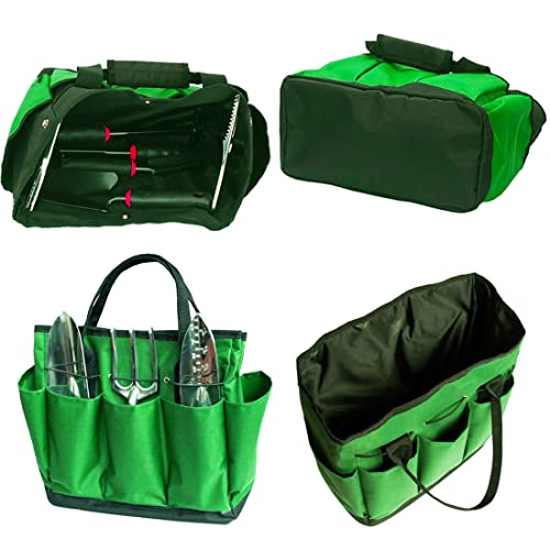 Evealyn Garden Tools Bag,Oxford cloth Gardening Storage Tote with 8 Pockets, Garden Hand Tool Organizer Portable Bag for Women/Men's Garden Works (Green)