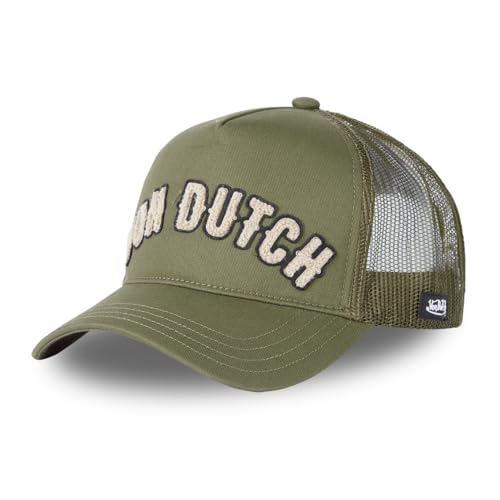 Casquette originale enfant Von Dutch, mod&egrave;le trucker ajustable vert et beige