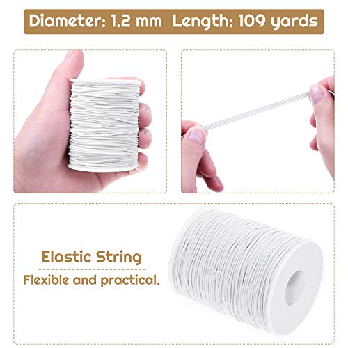 Image of Elastic String, Selizo Stretchy Cord for Bracelets, Necklace, Beading and Sewing (1.2 MM, 109 Yards, White) (Pack of 3)