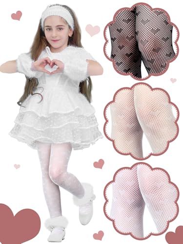 3 Pairs Girls Lace Tights Kids Sheer Fishnet Stockings Toddler Stockings Spring Heart Pattern Hollow Summer3