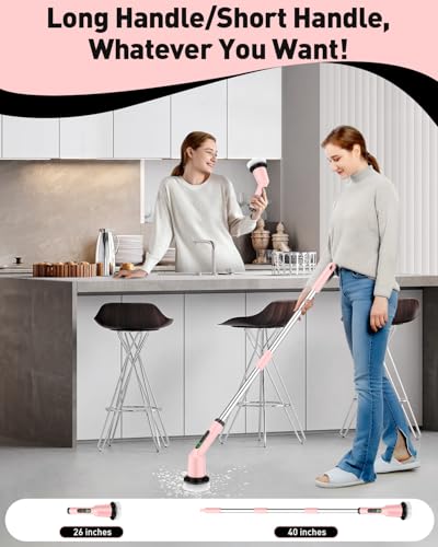 Image of Shower Scrubber with Long Handle, Shower Cleaner Brush with 8 Floor Machine Pads, Cordless Electric Spin Scrubber for Cleaning with 2 Speed, Cleaning Supplies for Bathroom Bathtub Kitchen Floor Toilet