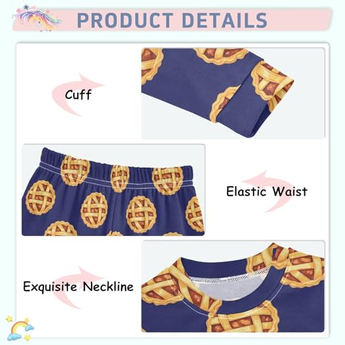 Pajama Sets Long Sleeve Pie Blue Background Soft Comfy Sleepwear 2 Piece PJS 3-8T4