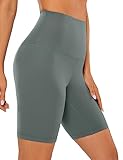 CRZ YOGA Women's Butterluxe Super High Waisted Biker Shorts 8 Inches - Over Belly Workout Yoga Short Leggings Grey Sage Medium
