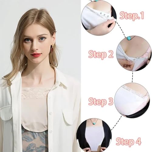 Image of Cotton Clip On Camisole for Women Mock Lace Cleavage Cover Deep Neck Cover Up Inner Cami Secret Slip Insert for Tops Dresses Saree Blouses Breathable Free Size Set of 3