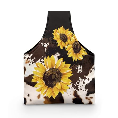 Image of KUIFORTI Sunflower Yarn Storage Bag Organizer Cow Print Crochet Tote Bag Portable Knitting Bags for Women Crochet Bags Small Size