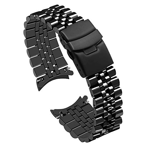 Juntan Stainless Steel Curved Ends Tapered 20mm 22mm 23mm 24mm Metal Watch Band Flexible Watch Strap Replacement Bracelet Deployment Double Flip Lock Buckle Silver Black, Black, 23mm, classic watch (B081RD8Y4V) Amazon Price History, Amazon Price Tracker