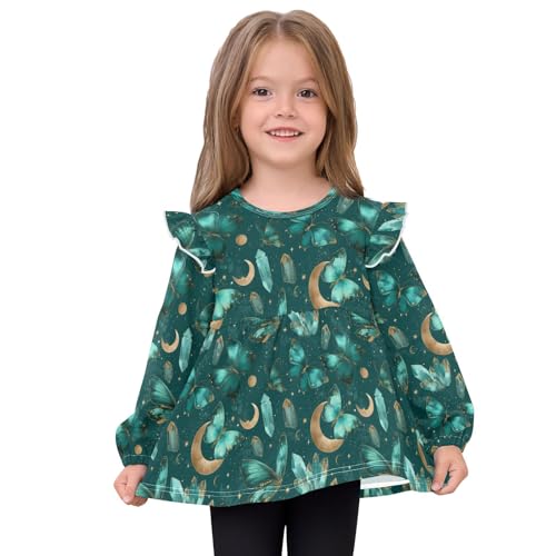Butterflies Full Moon G Girls Shirts Cotton Long Sleeve Ruffle Toddler Tee Tops3