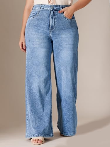 Image of Miss Chase A+ Women's Wide-Leg High Rise Regular-Length Stretchable Denim Jeans