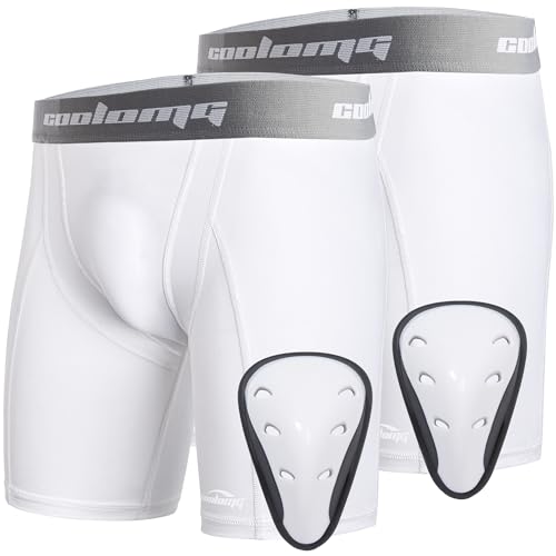 COOLOMG Youth Boys Compression Shorts with Athletic Cup 2-Pack for Baseball Football Lacrosse