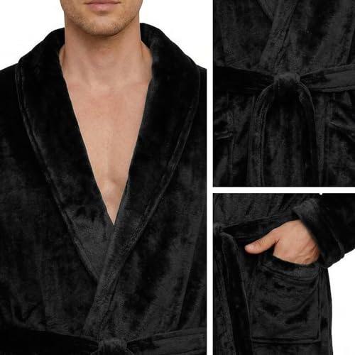 Image of U2SKIIN Mens Fleece Robe Plush Collar Shawl Bathrobe