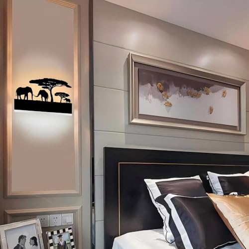 Image of Wall Sconce lamp, LED Wall Mounted Light Indoor Wall Light with Cartoon Animal Pattern Design, Metal Acrylic Wall Lighting for Living Room Bedroom Hallway 3000K Warm Light, 12W (Elephant)