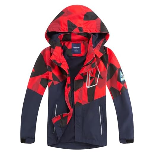 LAUSONS Manteaux Imperméables Enfant Camouflage Blouson Randonnée Garçon Coupe Vent Doublé Polaire avec Capuche Rouge 12-13 ans / 160cm