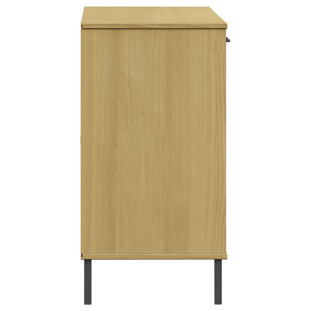 Aparador industrial de madera maciza con patas de metal, color marrón Oslo, 113 x 40 x 77 cm, para salón, cocina, pasillo