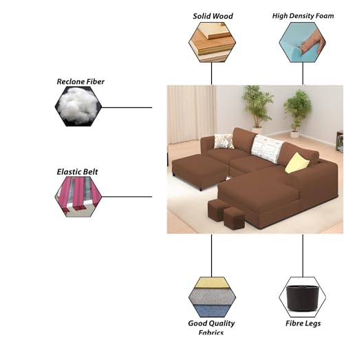 Image of Koza RHS 4 Seater L Shape Sofa Set with Center Table for Living Room (Brown Fabric) Premium Fabric Sofa