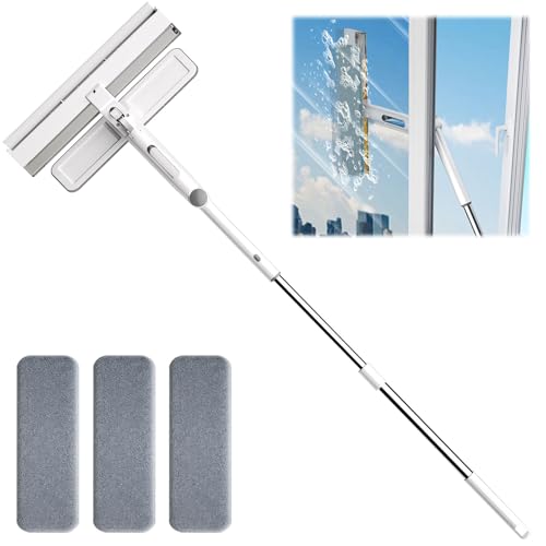 3 in 1 Fensterwischer Mit Teleskopstiel, Fensterputzer Set Mit 130m Verlängerungsstange Und Abwassersammlung, 180° Drehen Duschabzieher Wischer Mit Sprühfunktion Für Den Innen- Und Außen (A)