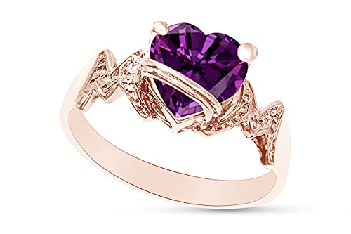 Affy Heart Shape Simulated Amethyst In 14K Rose Gold Over 925 Sterling Silver Ring Size 10.5 #TOP1