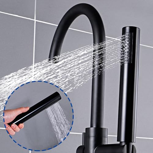 Robinet de baignoire îlot sur pied laiton brossé mitigeur avec douchette sol