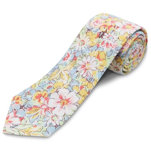 Image of Cotton Floral Ties for Men 2.76 inch Men's Skinny Tie Linen Flower Printed Neck Tie for Wedding Dating Party