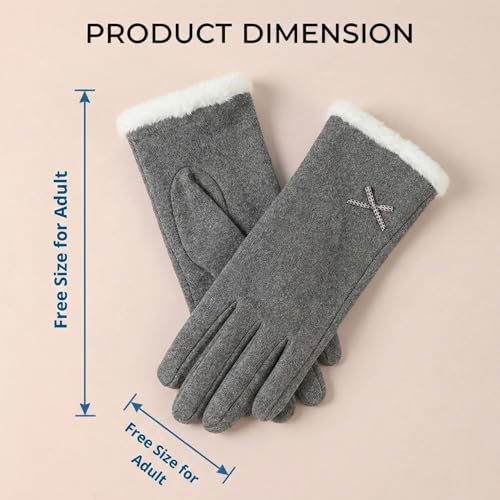 Image of Kraptick Women's Winter Woolen Gloves-Premium Thermal Fleece Lined Touchscreen Hand Warmer Gloves for Cold Weather, Cycling & Driving Soft Fur Cable Knit Elastic Mittens (Free Size, butterfly)(Gray)-8