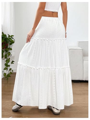 SweatyRocks Women's Ruffle Frill Tiered Eyelet Embroidery Elastic Waist Boho Maxi Skirts2