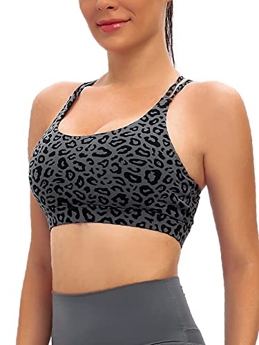 Running Girl Strappy Sports Bra For Women, Sexy Crisscross Back Medium Support Yoga Bra With Removable Cups (Wx2354 Leopard Print, Xl) #TOP1
