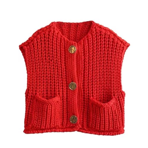 Sumleno Womens Trendy Knit Sweater Vest Solid Button Down Chunky Sleeveless Crochet Cardigan Y2k Crop Tank Tops Streetwear