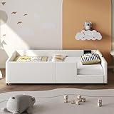 Dolamaní Kinderbett 90x200 cm-PU Bodenbett mit Rausfallschutz für Jungen und Mädchen, Bett mit Lattenrost -Bettgestell, Ohne Matratze (Weiß)