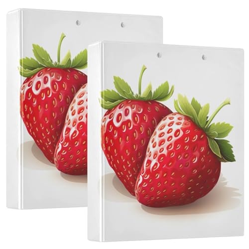BURSTDDY Delicious Strawberries 3 Ring Binder,Holds 200 Sheets Round Rings Binder for School Supplies, Office, or Home 2 Pack