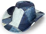Mealah Western-Cowboy Hat for Women-Man-Wide Brim Tie Dye Splicing Denim Cowgirl Hats-Fedora Jazz Hat (Size:M-L)