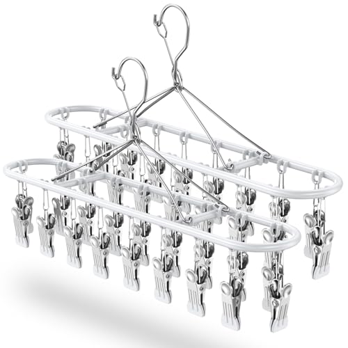 CLEKOD 2本 ズボンハンガー 超強力な挟み力 クリップハンガー,スラックスハンガー パンツハンガー,洗濯物干し 洗濯ハンガー ピンチハンガー 36 ピンチ ホワイト