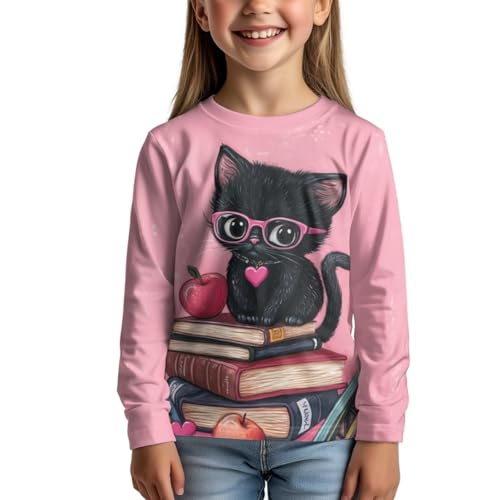Image of Girls Cartoon Print Long Sleeve Graphic Tee Casual Crew Neck T-Shirts for 3-16 Years Little Girls
